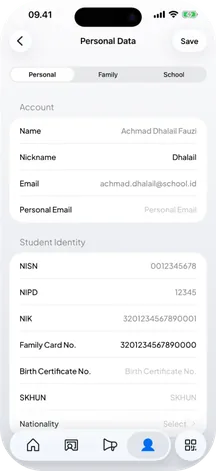 Layar Data diri di aplikasi SIMSDIG